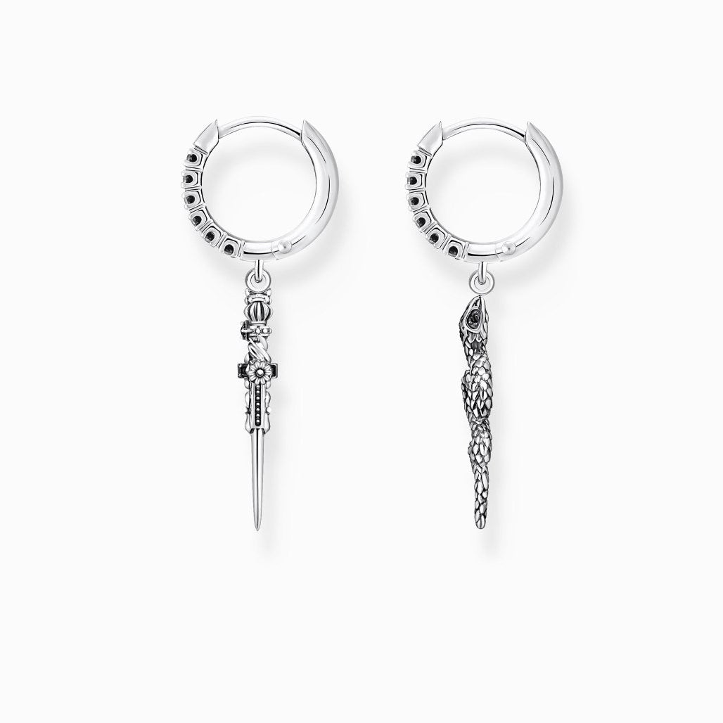 925 SILVER HOOPS WITH SNAKE & SWORD - KAYF