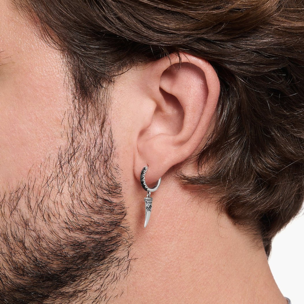 925 SINGLE HOOP WITH TOOTH PENDANT/BLACK ZIRCONIA - KAYF