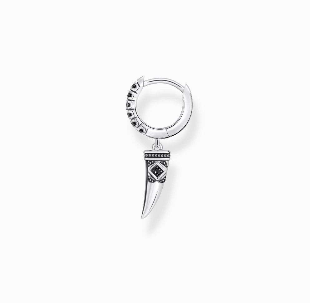925 SINGLE HOOP WITH TOOTH PENDANT/BLACK ZIRCONIA - KAYF